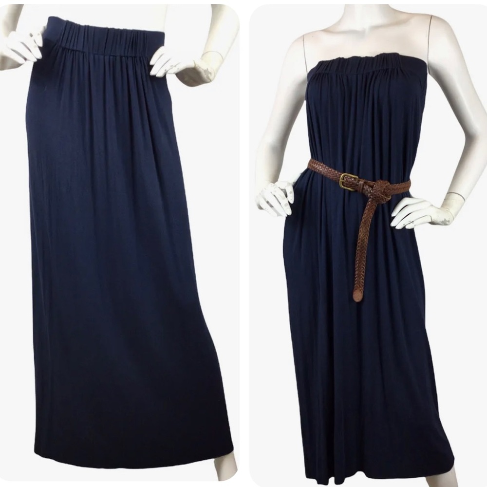 Cabi #358 Maritime Maxi Pencil Skirt / Dress Stretch Knit Navy Blue Pull On Sz S